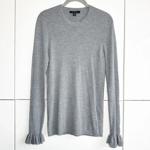 Ann Taylor Superfine Merino Wool Gray Ribbed Top Sz XL Ruffle Cuff Lightweight
